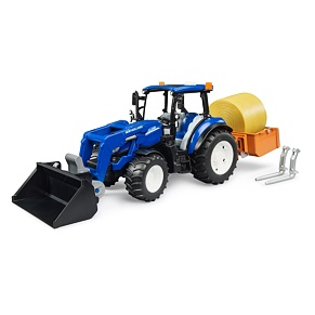 New Holland T5.120 s čelním nakladačem, sklápěcím boxem a vidlemi - Bruder 2187
